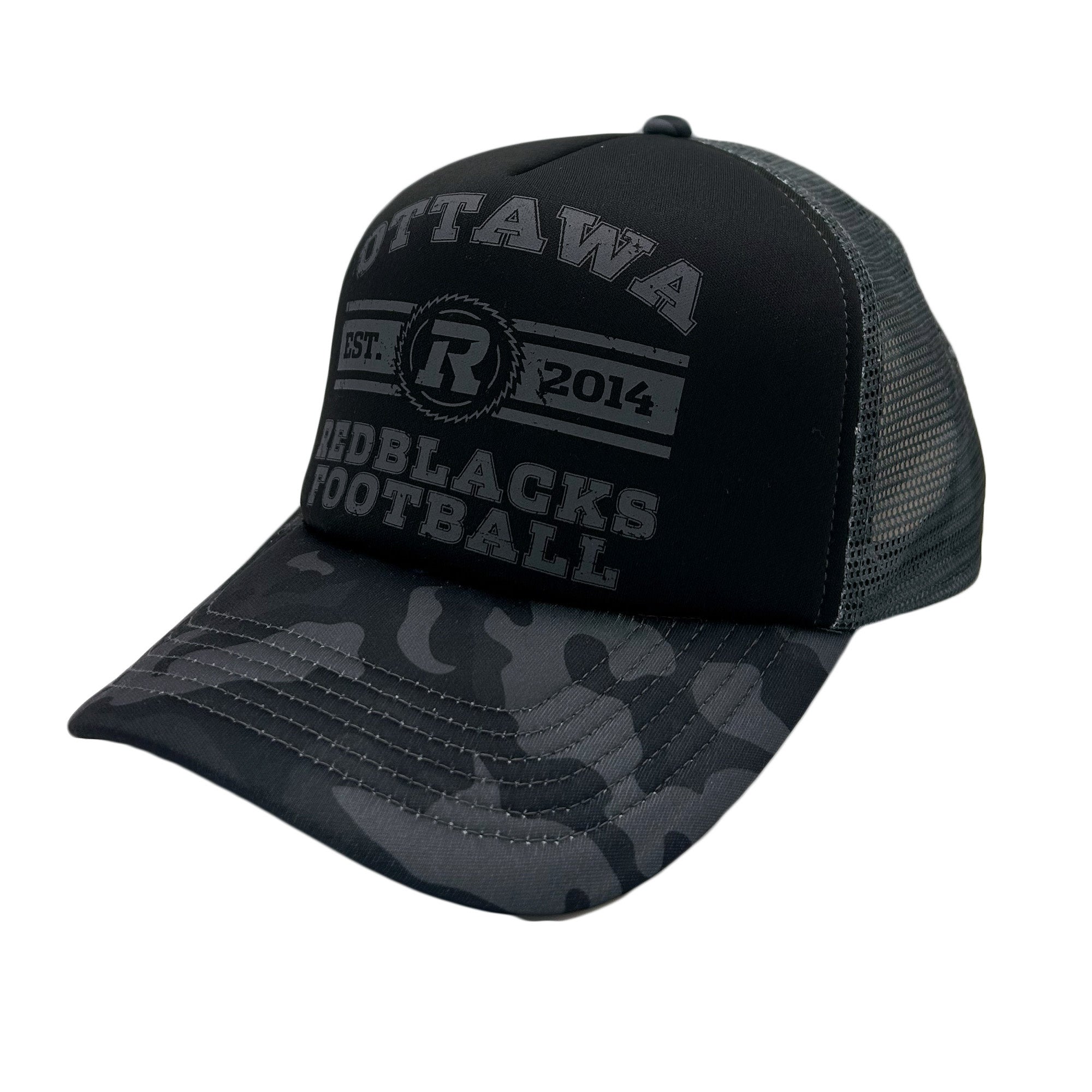 REDBLACKS NOVA BLACK ON BLACK CAMO TRUCKER HAT