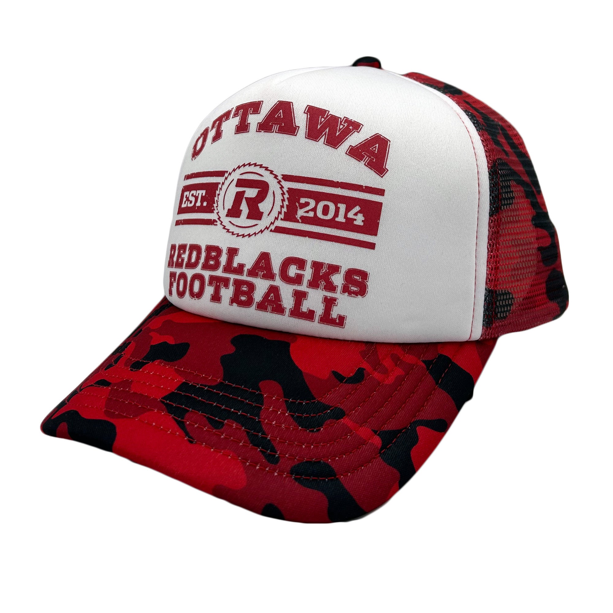 REDBLACKS NOVA WHITE ON RED CAMO TRUCKER HAT